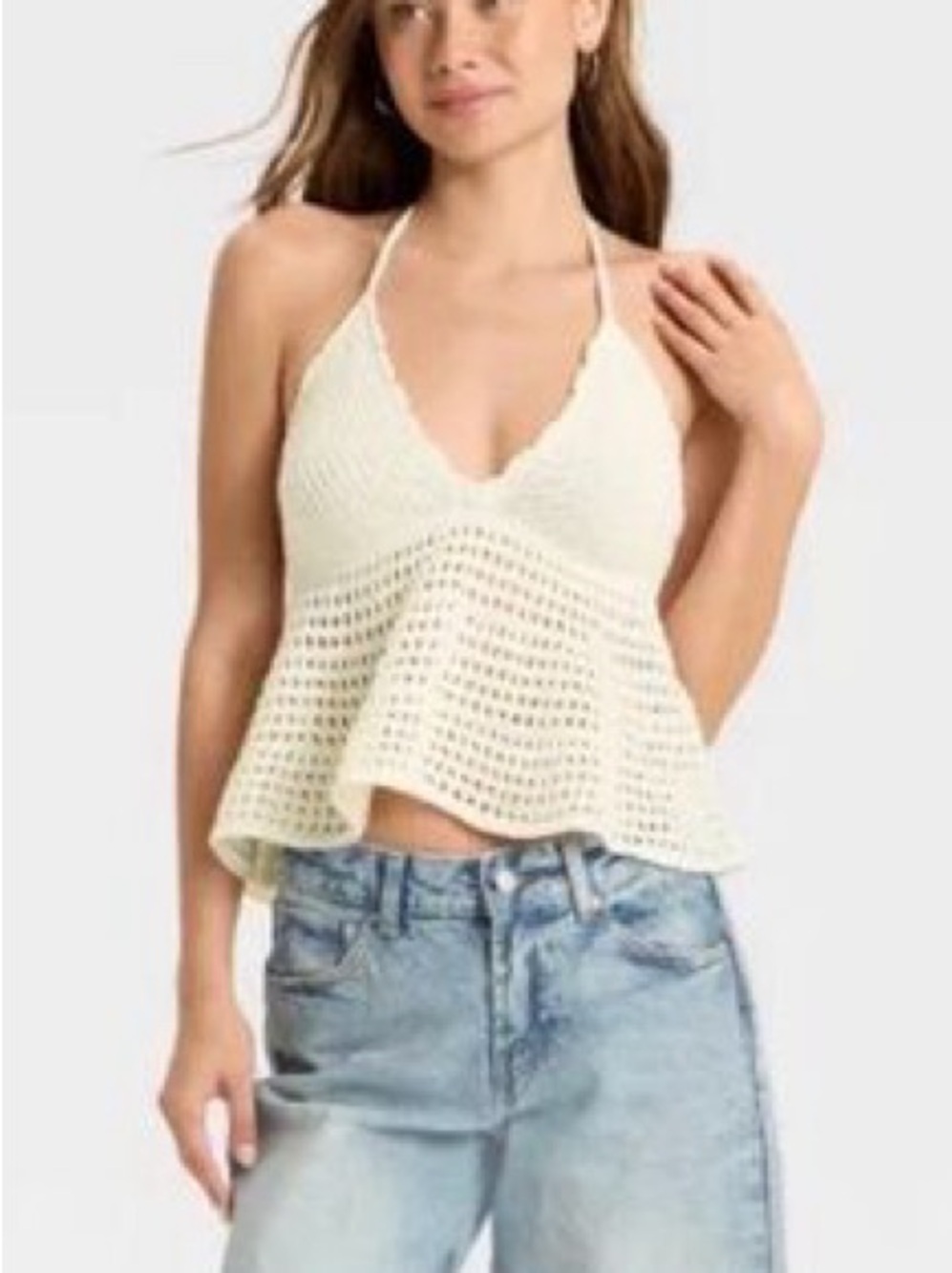 WILD FABLE OPEN KNIT CROCHET HALTER TOP